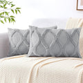 decorUhome Throw Pillow Covers 12x20 Inch Set of 2, Soft Plush Faux Fur Wool Lumbar Grey Couch Pillow Covers, Decorative Neutral Pillow Cases for Bed Sofa Living Room Home Decor