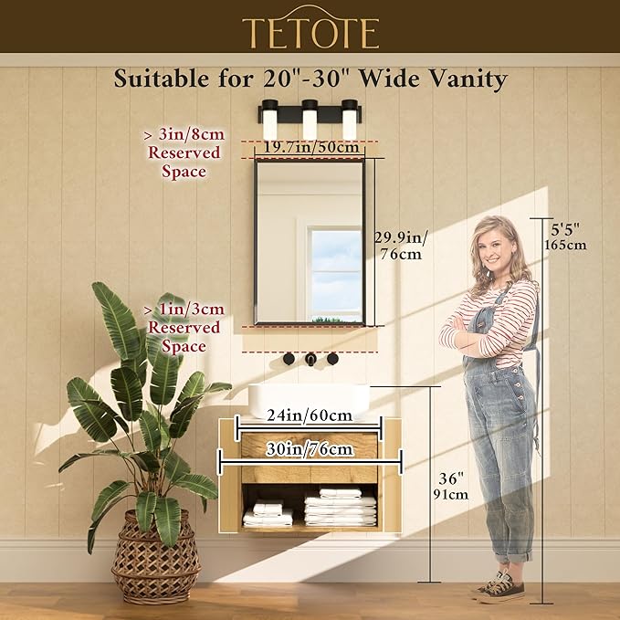TETOTE Black Bathroom Mirror 20" x 30" Matte Black Rectangle Beveled Framed Bathroom Vanity Mirror for Over Sink, Tempered Glass, Shatterproof, Stronger Frame, Modern Farmhouse Bedroom, Entryway
