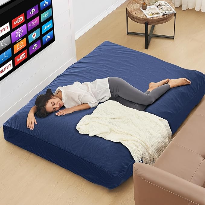 Bean Bag Chairs for Teens - Bean Bag Chair Convertible Bean Bag Bed - Small Beanbag Chair with Micro Fiber Cover/Furniture Foam Filler - Floor Couch Sofa in Bedroom Dorm Room - Youth Navy Blue