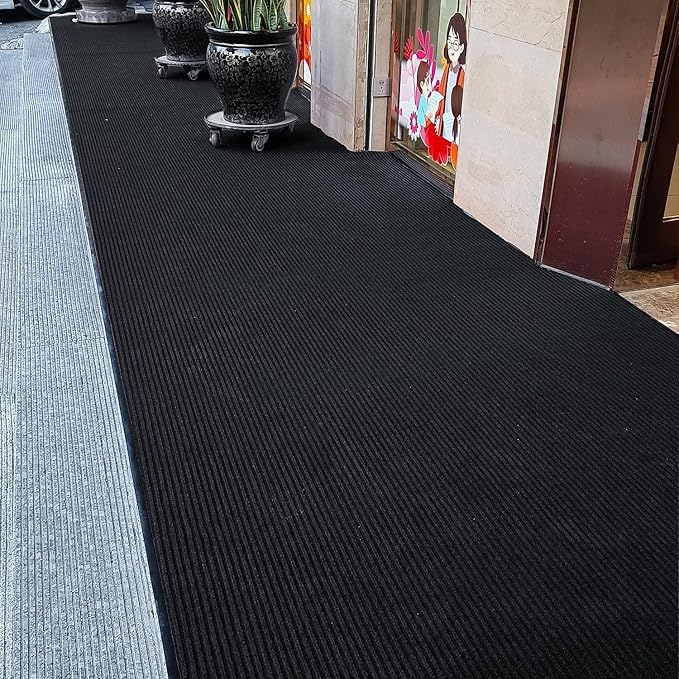 TANYOYO 3' X 6' Commercial Grade Door Floor Mat Brush Step Entrance Mat Vinyl Backed Utility Doormat Heavy Duty Floor Rugs Commercial Outdoor Carpet Indoor Entrance Mat，Black