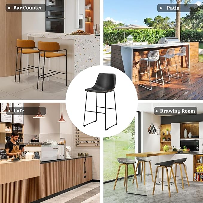 DUMOS 30 Inch Counter Height Bar Stools Set of 2, Modern Faux Leather High Barstools with Back and Metal Leg, Bar Chairs for Kitchen lsland, Elegant Black