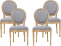 GDFStudio Hedwig French Country Fabric Dining Chairs (Set of 4), Light Gray + Natural