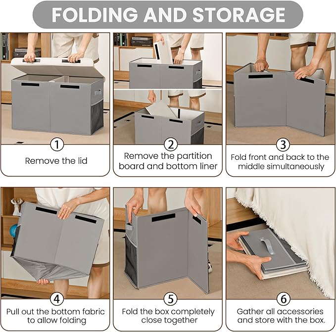 80L Large Toy Storage Box with Lid, Large Toy Box Chest for Kids, Girls and Boys, Nursery Room and Living Room, 26"x13" x16" (grey-animal)