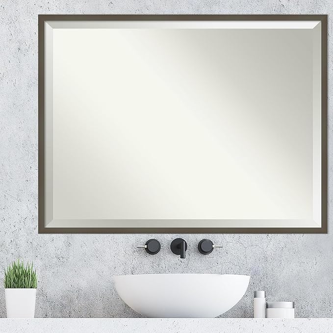 Amanti Art Grey Wall Mirror 31x41 Svelte Clay Grey Rectangle Bathroom Mirror for Wall Decor Living Room, X-Large Modern Wood Frame, Hangs Horizonally and Vertically, Bathroom Decor, Beveled Edge