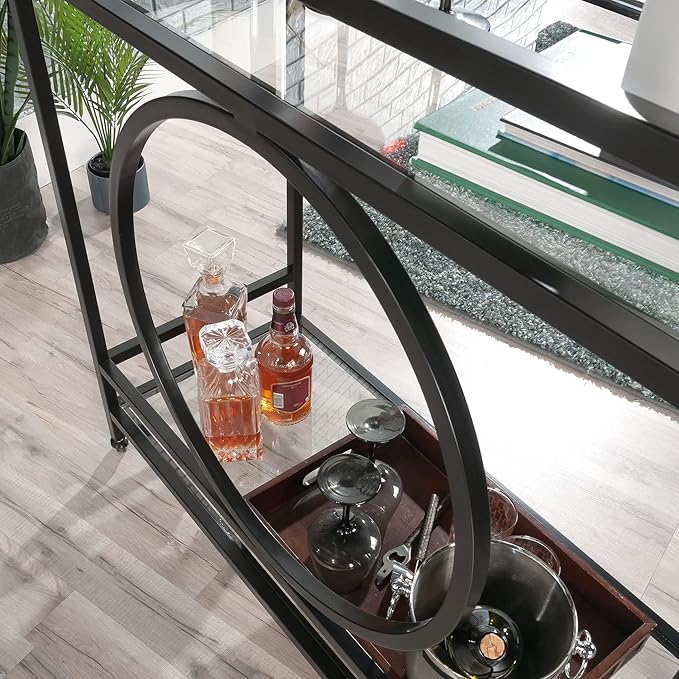 Sauder International Lux Bar Cart, Black Finish