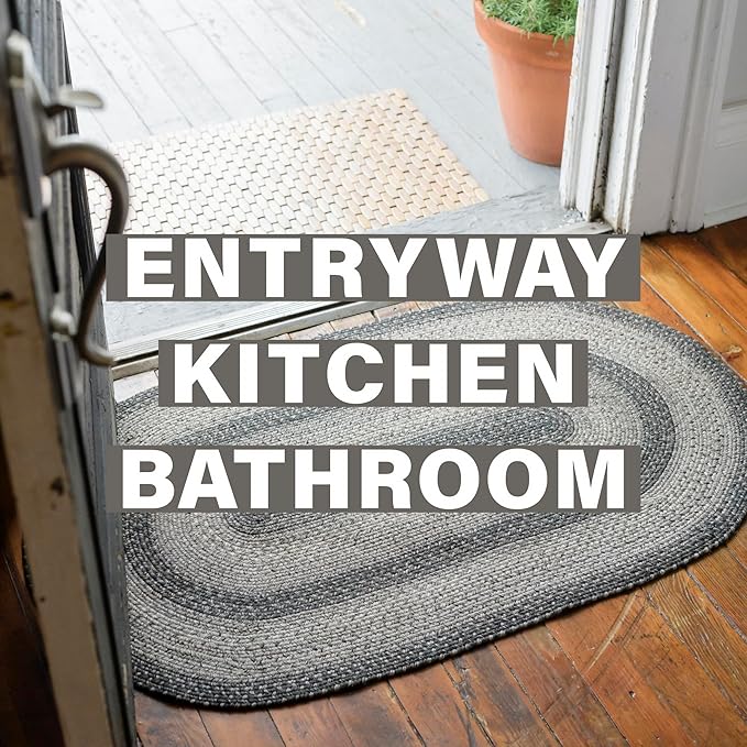 Flint Hill Grey Small Braided Rugs, 2x3' Rectangle - Handmade with Jute, Warm Primitive Decor, Perfect for Bathrooms and Entryways - Durable and Easy to Clean