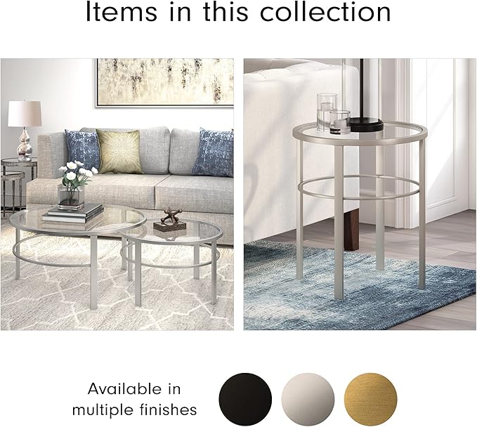 Henn&Hart Round Nested Coffee Table in Satin Nickel, Modern coffee tables for living room, studio apartment essentials, 36" Wide
