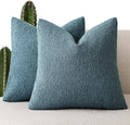 Foindtower Pack of 2 Textured Boucle Throw Pillow Covers Accent Solid Decorative Pillow Cases Cozy Woven Couch Cushion Case for Sofa Bedroom Living Room Home Decor 20x20 Inch Misty Blue