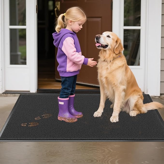 Front Door Mat Outside Entrance, 48" x 24" Doormat Outdoor Indoor Entrance, Non Slip Indoor Mats for Entryway, Heavy Duty Waterproof Low Profile Welcome Mat for Entry, Patio, High Traffic Areas