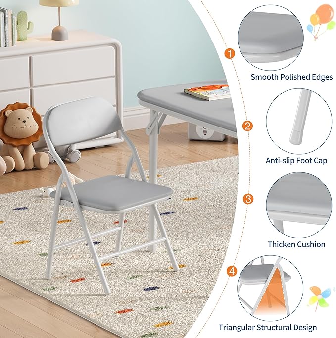 IDEALHOUSE 5 Piece Folding Kids Table and Chairs Set, Children's Activity Table and Chairs Set for Dining Room,Daycare,Classrooms