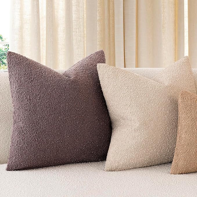 Foindtower Pack of 2 Textured Boucle Throw Pillow Covers Accent Solid Pillow Cases Cozy Soft Decorative Couch Cushion Case for Chair Sofa Bedroom Living Room Home Decor 18x18 Inch Dark Purple