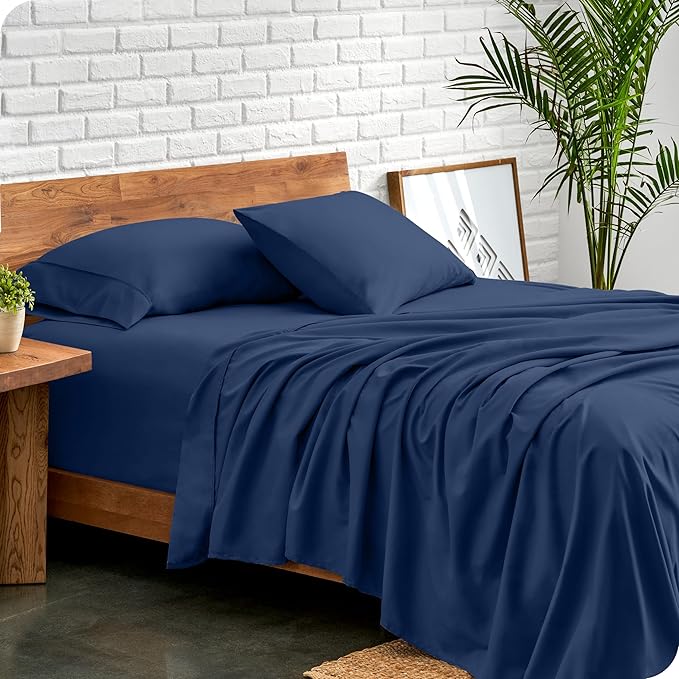 Bare Home Full XL Sheet Set - Luxury 1800 Ultra-Soft Microfiber Full Extra Long Bed Sheets - Double Brushed - Deep Pockets - Easy Fit - 4 Piece Set - Bedding Sheets & Pillowcases (Full XL, Dark Blue)