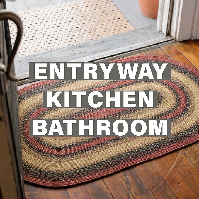 Highland Multi Color Jute Braided Oval Rugs, 27x45 - Warm Country and Lodge Decor, Perfect for Laundry Rooms, Kitchens and Entryways - Reversible and Easy to Clean