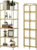 Crofy No Assembly Folding Bookshelf for Living Room, 5 Tier Gold Collapsible Book Shelf for Home Office, Portable Bookcase Storage Organizer