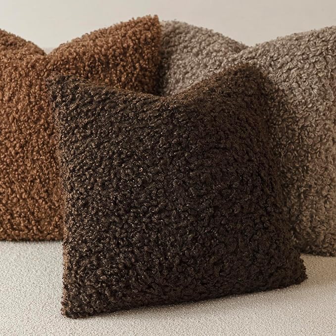 Foindtower 2 Pieces 20x20 Inch Dark Brown, Faux Fur Throw Pillow Cover Accent Sherpa Furry Pillow Covers Fuzzy Soft Pillowcases Cozy Sheepskin Decorative Fleece Cushion Case for Bed Couch Living Room