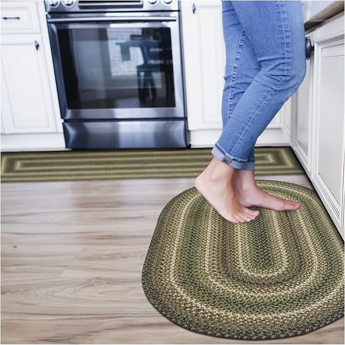 Pinecone Green Oval Braided Rug, 2x3' - Handmade with Jute, Warm Country Rustic Decor, Perfect for Bathrooms and Entryways - Reversible and Easy to Clean