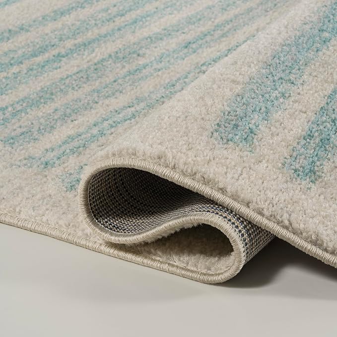 JONATHAN Y Khalil Modern Berber Stripe Cream/Turquoise Indoor Area Rug, 3x5, Contemporary, Bohemian, Easy-Cleaning for Living Room, Bedroom, Kitchen, Pet Friendly, Non-Shedding (MOH207B-3)