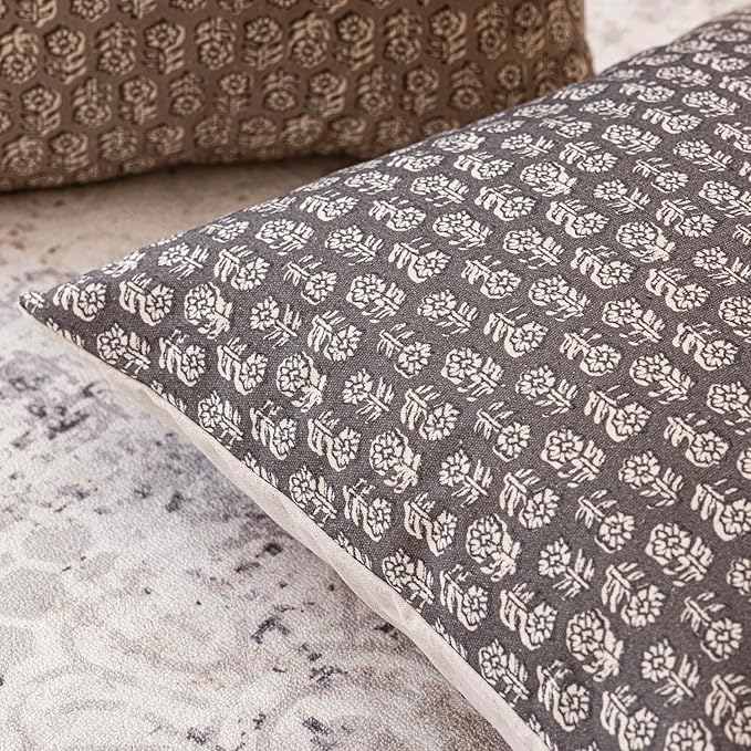 Foindtower Set of 2 Decorative Vintage Long Lumbar Throw Pillow Covers Neutral Modern Farmhouse Cushion Covers Floral Home Decor For Sofa Couch Chair Bedroom Living Room Outdoor,14×36 Inch,Rustic Gray