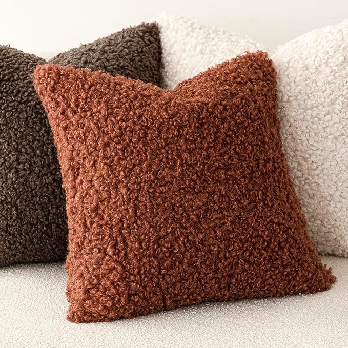 Foindtower 2 Pieces 20x20 Inch Hazel Brown,Faux Fur Throw Pillow Cover Accent Sherpa Furry Pillow Covers Fuzzy Soft Pillowcases Cozy Sheepskin Decorative Fleece Cushion Case for Bed Couch Living Room