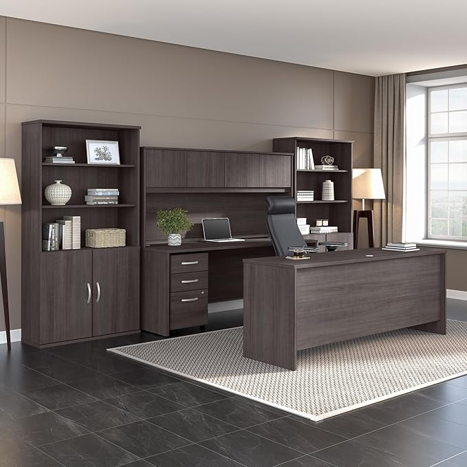 Bush Business Furniture Studio C Tall 5 Shelf Bookcase in Storm Gray, Large Bookshelf for Home or Professional Office