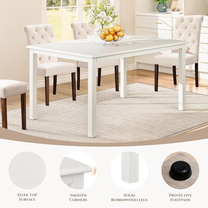 COLAMY 60 Inch Rectangular Kitchen Dining Table for 4, Modern Farmhouse Dining Table Set for 4, Wood Dining Table and Upholstered Dining Chairs for Kitchen, Dining Room, Restaurant, White/Dark Brown
