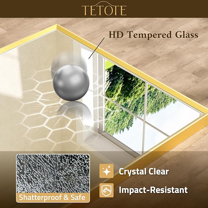 TETOTE Brushed Gold Frame Mirror for Bathroom Wall 48" x 30" Brushed Brass Beveled Rectangle Bathroom Vanity Mirror for Over Sink, Bedroom, Entryway, Living Room, Tempered Glass, Stronger Frame
