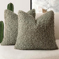 Foindtower 2 Pieces 20x20 Inch Sage Green, Faux Fur Throw Pillow Cover Accent Sherpa Pillow Fuzzy Soft Pillowcases Sheepskin Decorative Fleece Cushion Case for Bed Couch Living Room