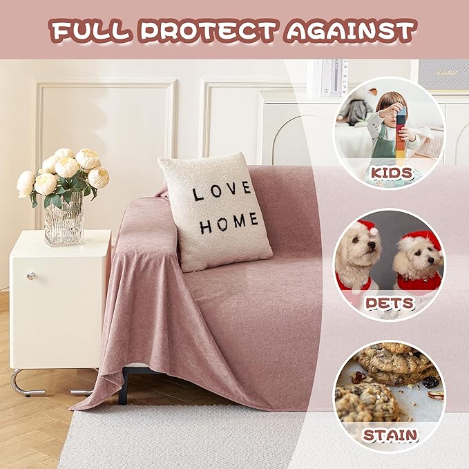 MYSKY HOME Pink Sofa Cover, Couch Covers for Pet Couch Cover, Oversized Couch Covers for 3 Cushion Couch Thick Durable Sofa Covers for Furniture Couch Cover, 71" x 134"