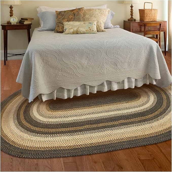 Homespice Kilimanjaro Premium Jute Braided Area Rug, 6' x 9' Oval Black and Brown, Reversible, Natural Jute Yarn Rustic, Country, Primitive, Farmhouse Style - 30 Day Risk Free Purchase
