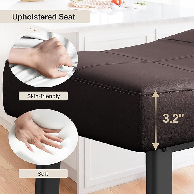 GarveeHome Counter Height Bar Stools Set of 2, 24 Inch Brown Barstools for Kitchen Island Counter, Upholstered Padded Saddle Chairs with Curved Cushion, Easy Assembly