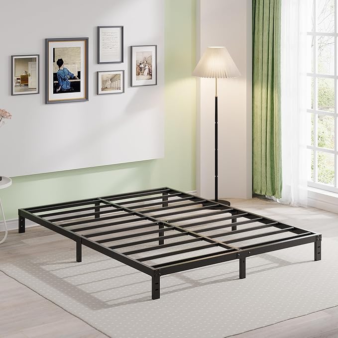 EMODA 10 Inch King Bed Frame No Box Spring Needed, Heavy Duty Metal Platform with Steel Slats, Noise Free, Easy Assembly, Black