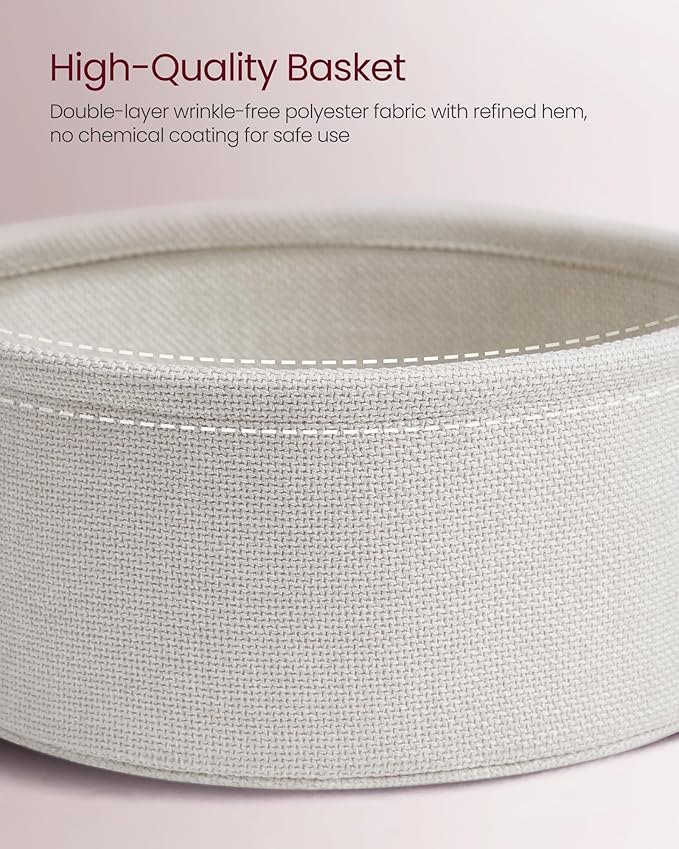 VASAGLE Side Table with Charging Station, Round End Table with Fabric Basket, Nightstand with Power Outlets, USB Ports, for Living Room, Bedroom, Modern, Jelly Pink and Cream White ULET228R01