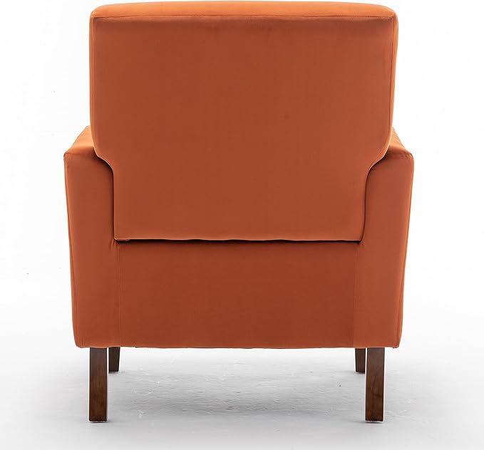Container Furniture Direct Contemporary Accent Arm Chair with Birch Wood Frame and Velvet Upholstery, Armchair for Office and Living Room Decor, Removable Cushions, Orange