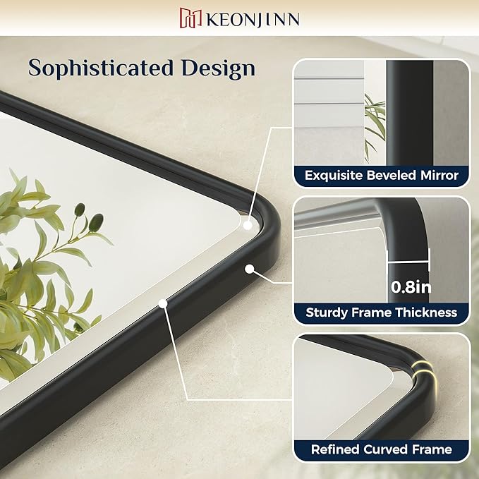 Keonjinn Black Pivot Mirror Bathrooms, 20x30 in Tilt Mirror Bathroom for Over Sink, Black Rounded Corner Farmhouse Pivot Rectangle Mirrors, Metal Framed Beveled Bathroom Mirrors (Horizontal/Vertical)
