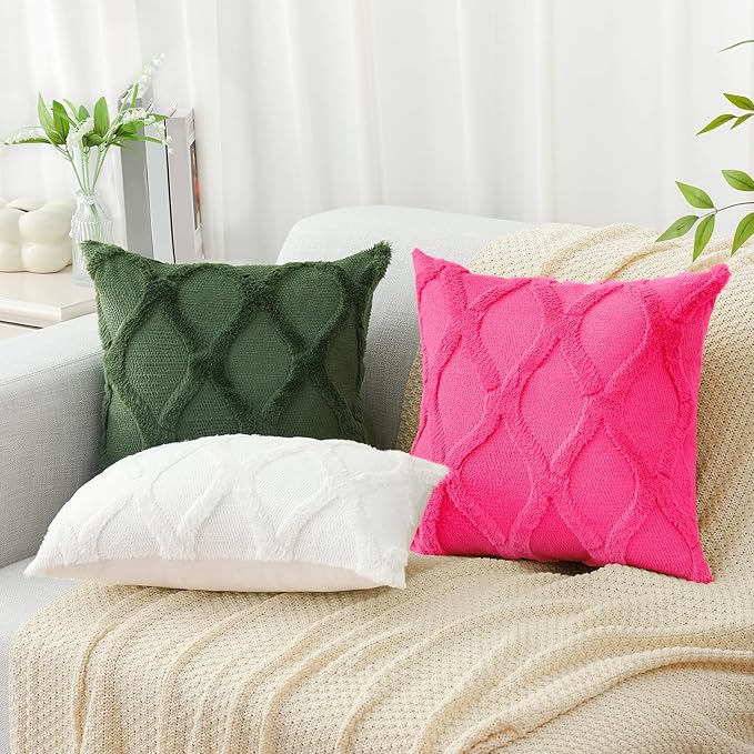 decorUhome Throw Pillow Covers 20x20 Inch Set of 2, Soft Plush Faux Fur Wool Forest Elf Couch Pillow Covers, Decorative Neutral Pillow Cases for Bed Sofa Living Room Home Decor