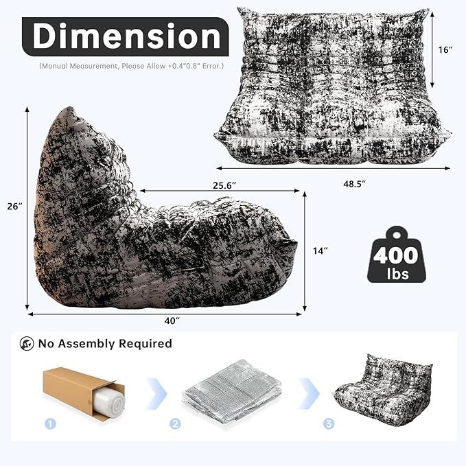 Bean Bag Chairs for Adults, Memory Foam Couch Loveseat Sofa Chair, Soft Teddy Material Cozy Comfy Reading Nook Chairs, Floor Chair for Living Room Bedroom Office