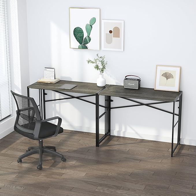 35 inch Narrow Folding Desk, Writing Gaming Computer Camping Desk for Small Spaces, No Assembly Required Home Office Table, Black Oak