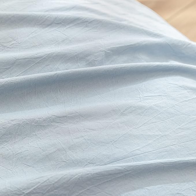 BESTOUCH Duvet Cover Set 100% Washed Cotton Linen Feel Super Soft Comfortable Chic Lightweight 3 PCs Home Bedding Set Solid Cornflower Blue Cal King