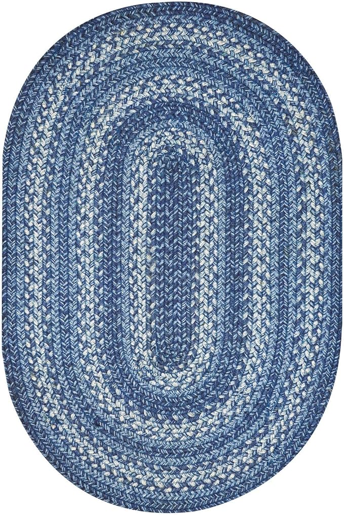Homespice Denim Jute Blue 4x6' Braided Rugs Oval Rugs for Living Room, Bedroom Rug and Dining Room. Pet Friendly. Decor Styles- Farmhouse Rug, Rustic, Vintage, Cottage, Primitive, Country, Boho Rug
