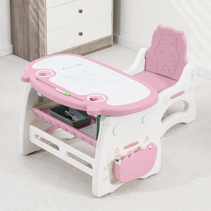 Kids Table and Chair Set The Table Can Be Graffiti and The Height Can Be Raised and Lowered for Children Age 2-10 The Order Includes Watercolor Pen and Blackboard Eraser