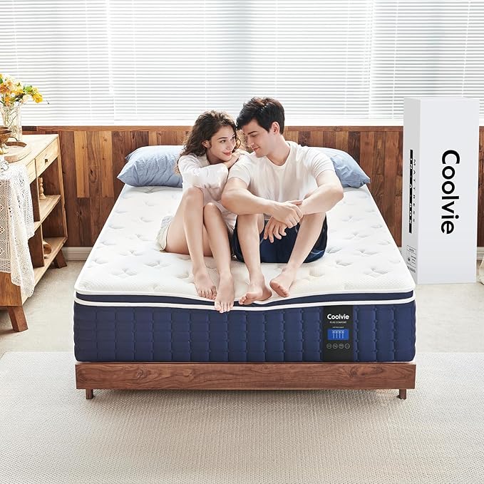 Coolvie 14 Inch Queen Mattress, Medium Firm Memory Foam Queen Size Mattresses in a Box, Hybrid CertiPUR-US® Certified Foam Pocket Springs for Motion Isolation & Pressure Relieving, 100-Night Trial