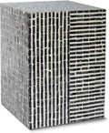 PEMAR Capiz Shell Square Drum End Table Side Accent Table Contemporary Mosaic Deco Patio Coffee Boho Décor Modern Nightstand & Vanity Stool (Dark Grey & White Stripes)