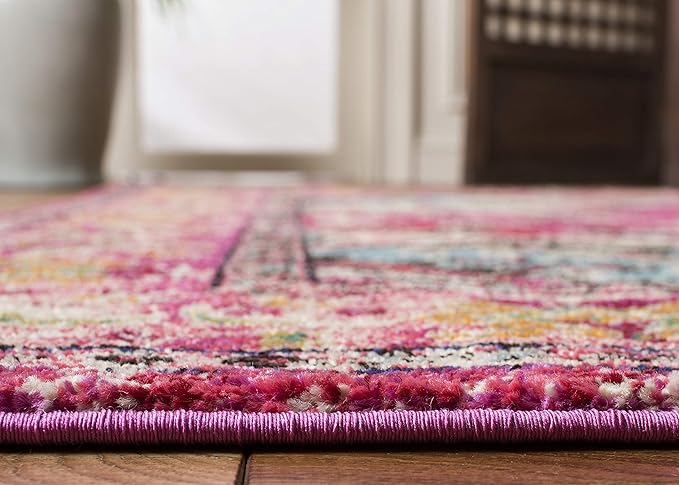 SAFAVIEH Monaco Collection Accent Rug - 3' x 5', Pink & Multi, Boho Chic Medallion Distressed Design, Non-Shedding & Easy Care, Ideal for High Traffic Areas in Entryway, Living Room, Bedroom (MNC243D)