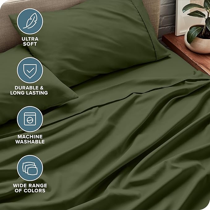 Bare Home Full Sheet Set - Luxury 1800 Ultra-Soft Microfiber Full Bed Sheets - Double Brushed - Deep Pockets - Easy Fit - 4 Piece Set - Bedding Sheets & Pillowcases (Full, Cypress)