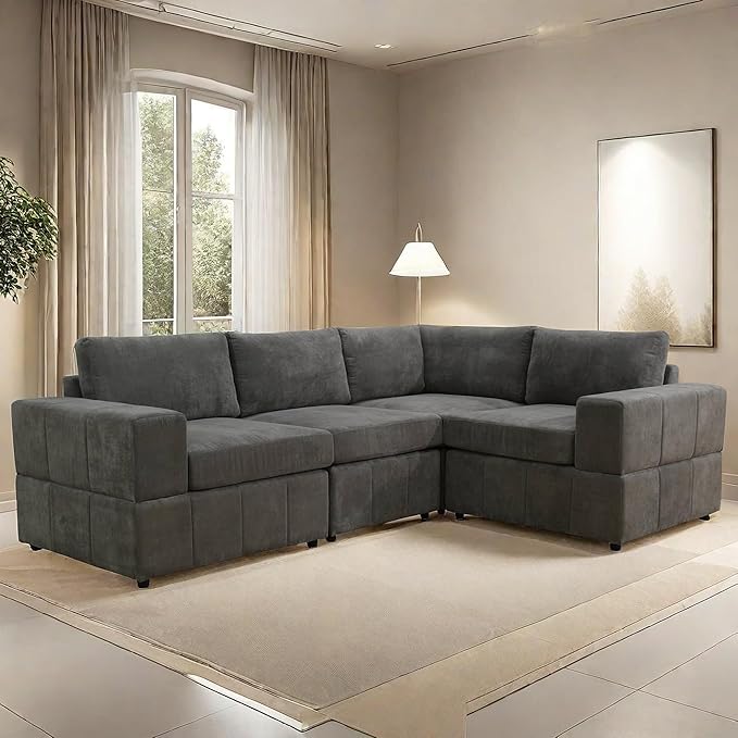 Sectional Couches Sofa for Living Room, 101″ Modern L Shaped Couch with Arm Chair, Comfy Modular Sectional Sofa for Bedroom Small Spaces, Brown