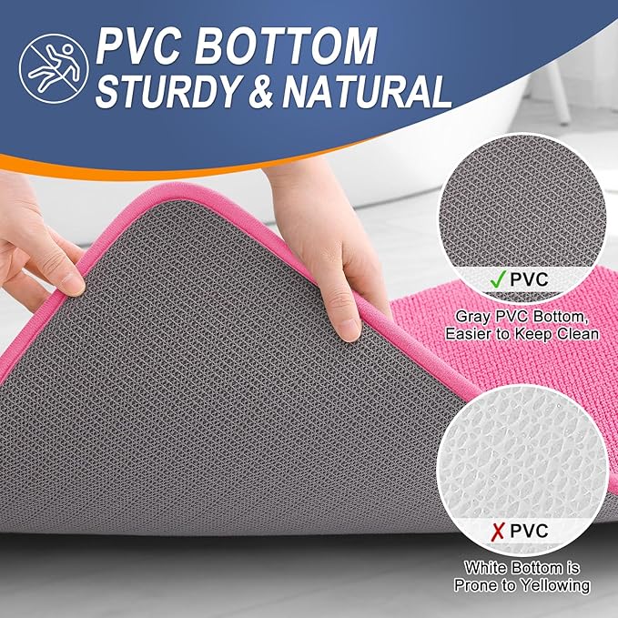 OLANLY Thick Memory Foam Bath Mat Rug 24x16, Extra Soft Absorbent Bathroom Rug, Quick Dry Bath Mats, Non-Slip, Machine Washable Carpet for Bathroom, Tub and Shower, Home Decor Accessories, Hot Pink