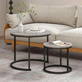 Round Coffee Table Set of 2 for Living Room,Black Small Coffee Table Living Room,Nesting Tables Metal Frame/Wood,Sturdy/Easy Assembly,Stacking Side Tables Bedroom,Grey