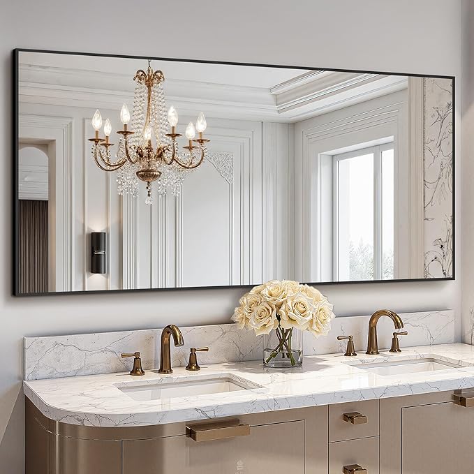 Bathroom Vanity Mirror for Wall, 60" x 30" Metal Framed Rectangular Bathroom Wall Mirror for Over Sink, HD Shatterproof Glass, Hangs Horizontally or Vertically(Black)