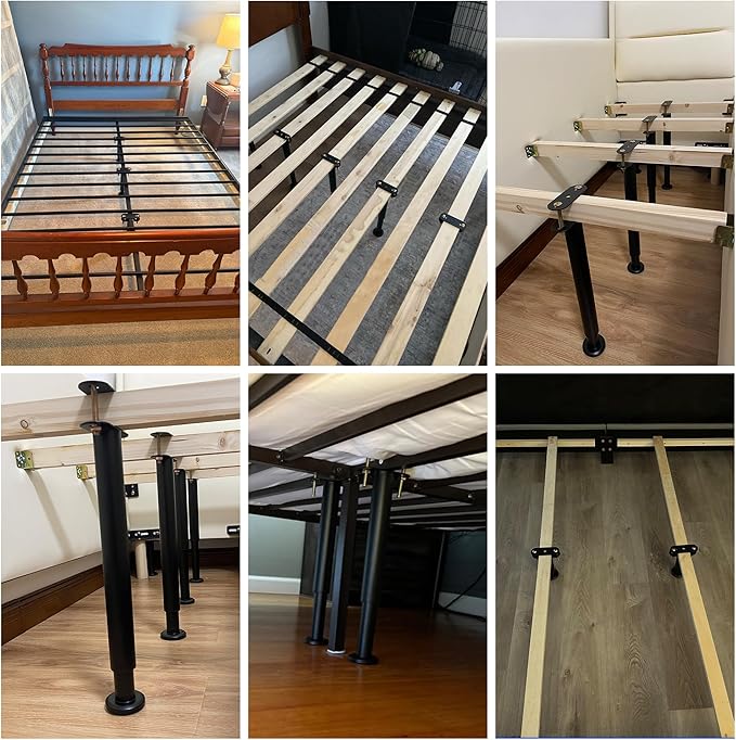 4 Pcs Adjustable Bed Frame Center Support Legs, Heavy Duty Cold Rolled Steel Bed Slat Support Legs With Wider Base, Bed Frame Leg Replacement, Furniture Support Reinforcement Kit, Height 13.8‘’-23.6‘’
