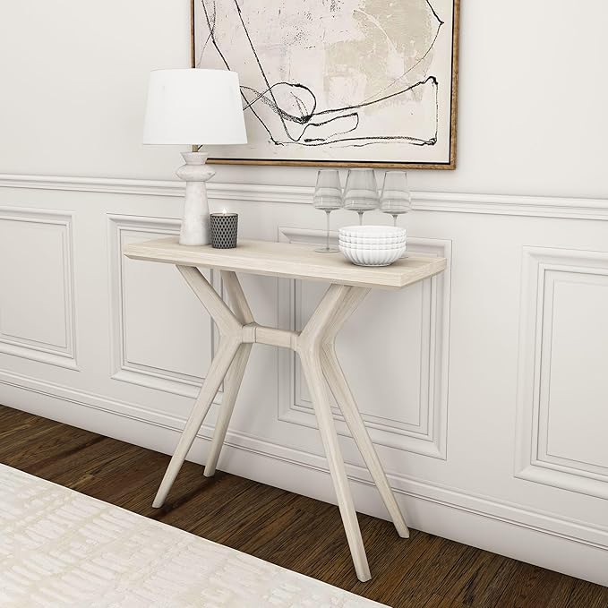 Plank+Beam Verso Console Table, 36 Inch Solid Wood Modern Sofa Table, Narrow Entryway Table for Hallway, Behind The Couch, Living Room, Foyer, Coastal White